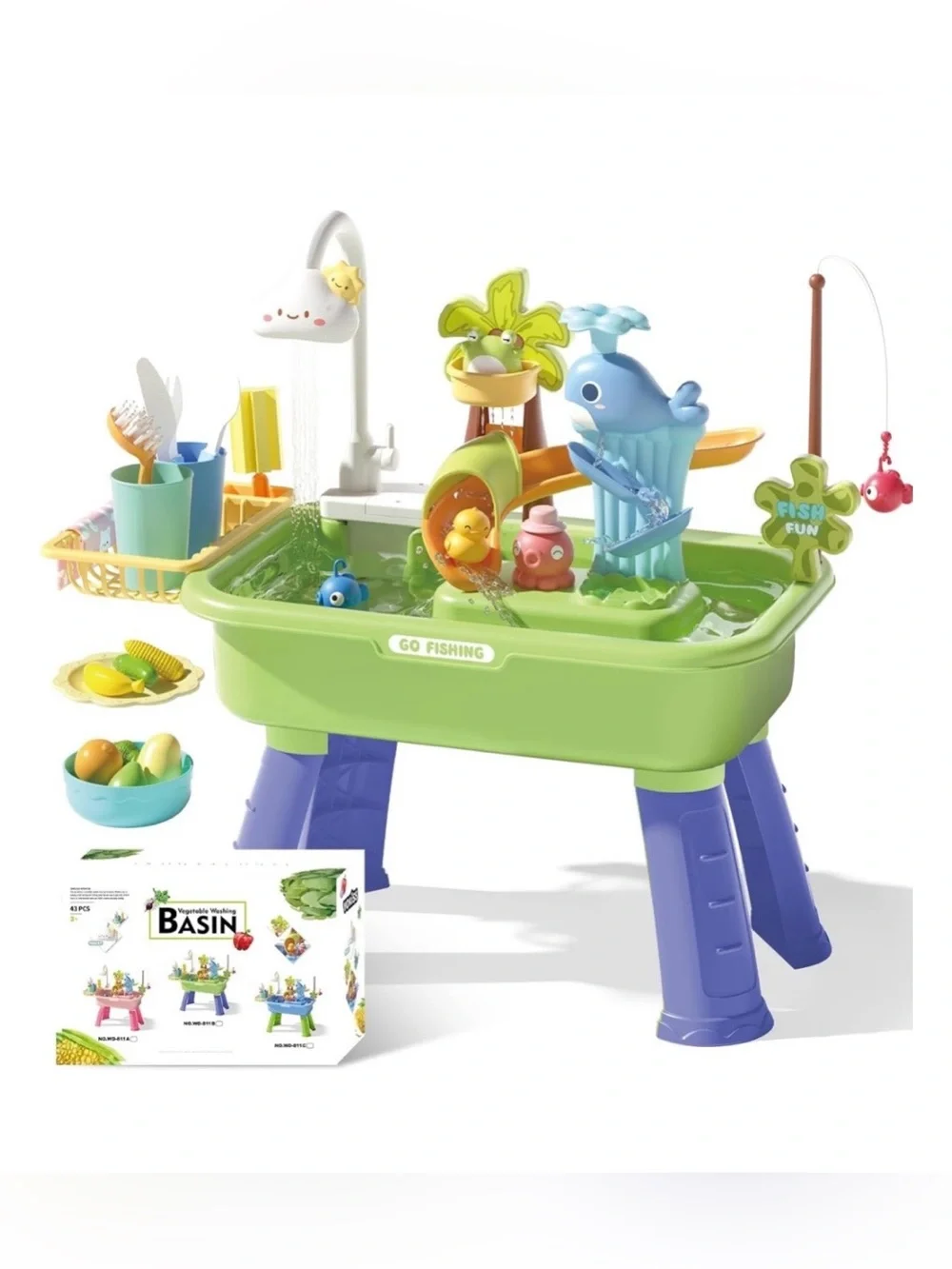Water Table for Toddlers 1-3 with Pump, Spring-Green 22Pcs Toy Accessories, 4L B